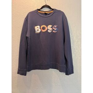 Hugo Boss Mens Navy Blue Embroidered Logo Crewneck Sweatshirt XL Pullover